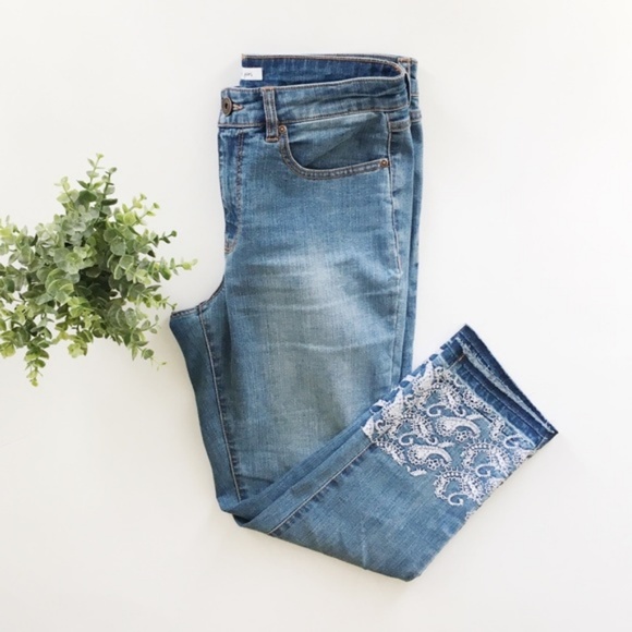 tribal embroidered jeans